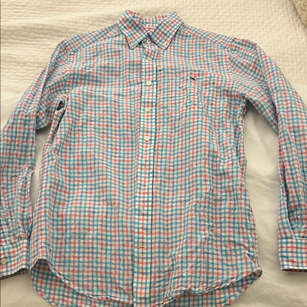 Vineyard Vines Blue and Pink Plaid Shirt